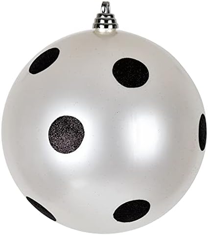 Vickerman 8 Inch White Candy Finish Ball Ornament with Black Glitter Dots