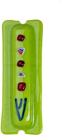 Glass Mezuzah Green With Blue Shin And Dots Wall Mezuzah