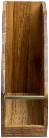 MyGift Premium Hotel Series Solid Acacia Wood Magazine Holder with Brass Metal Accent