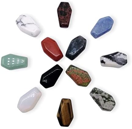 Carved Coffin Worry Stones Pendant Set Real Gemstone Healing Crystals 12pcs