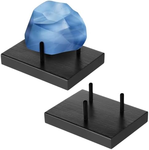 2 Pack Wooden Rock Display Stand with Black Three Prong Holders