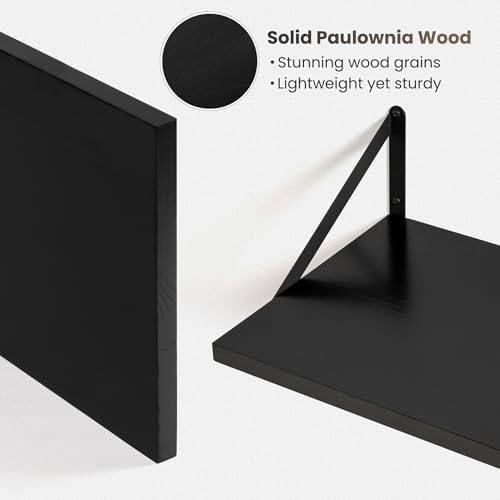 Marsmiles Black Floating Shelves Set of 2 12 Inch Deep Wood Wall Mount