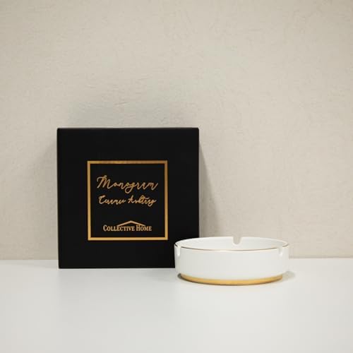 Luxurious Ceramic Ashtray with Gold Edging and Embossed Gold Lettering