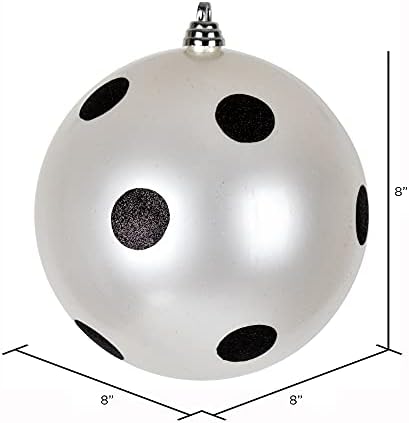 Vickerman 8 Inch White Candy Finish Ball Ornament with Black Glitter Dots