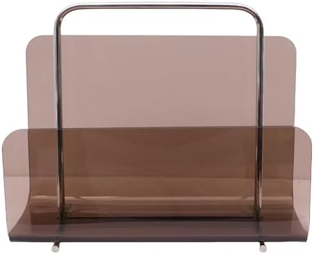 Brown Clear Acrylic Magazine Holder with Stainless Steel Handle