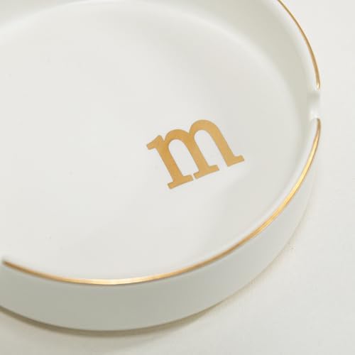 Luxurious Ceramic Ashtray with Gold Edging and Embossed Gold Lettering