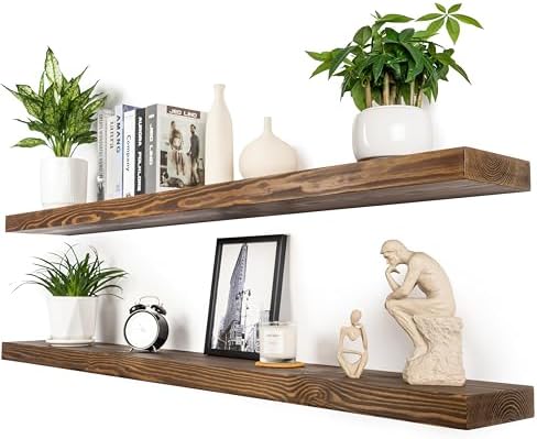 Rustic Floating Shelves 60 Inch Long Set of 2 Heavy Duty Wood