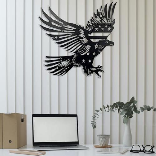 Patriotic Bald Eagle Metal Flag Wall Art 40 Inch