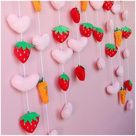 Strawberry Plush Door Curtain with Beaded Design