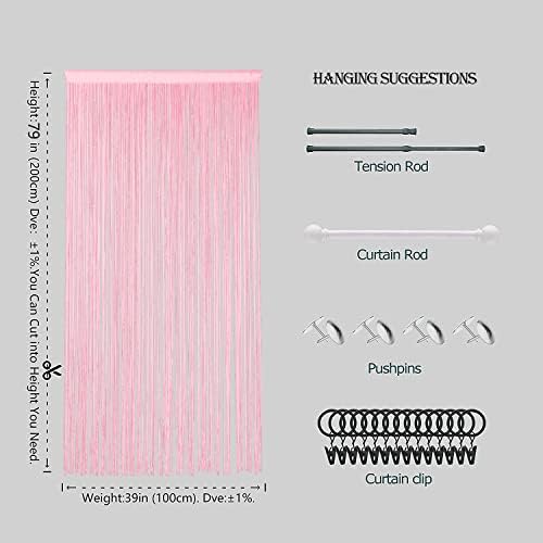 Beaded Curtain with Telescopic Rod Pink 100x200cm