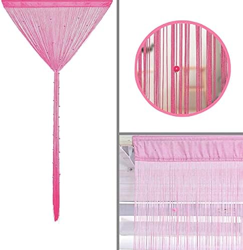 Beaded Curtain with Telescopic Rod Pink 100x200cm