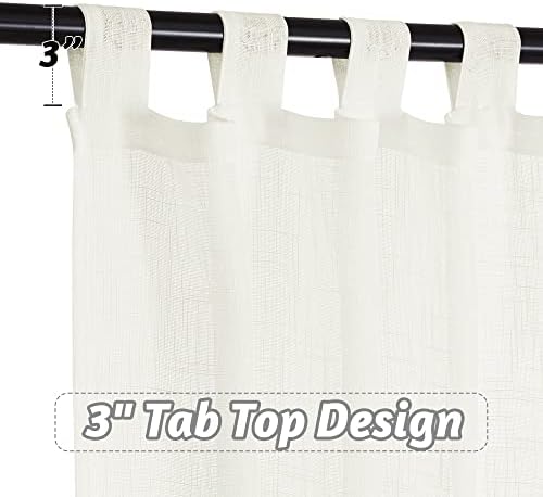 RYB HOME Natural Sheer Curtains 84 Inch Long Linen Textured