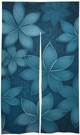 Japanese Noren Door Curtain with Grid Flowers Design