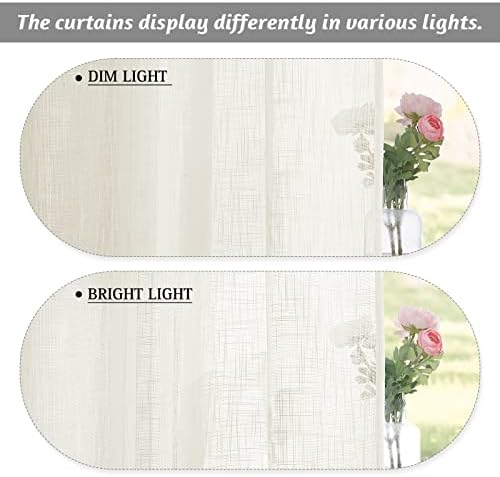 RYB HOME Natural Sheer Curtains 84 Inch Long Linen Textured