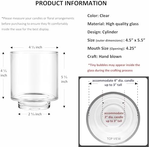 CYS EXCEL 55 x 45 Clear Glass Hurricane Vase