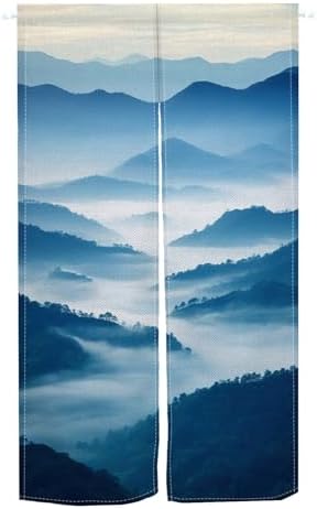 Mountain Japanese Noren Curtain Forest Tree Blackout Privacy Doorway Curtain