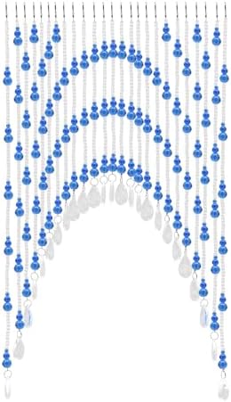 Beaded Curtain for Doorway with Clear Crystal Beads Blue