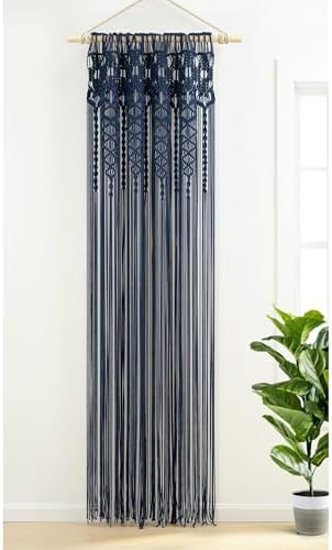 Boho Macrame Cotton Curtain Panel 40x84 Navy