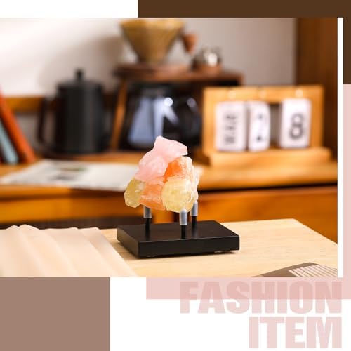 2 Pack Wooden Rock Display Stand with Black Three Prong Holders