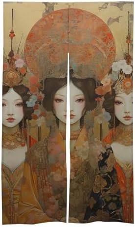 Japanese Noren Door Curtain Gold and Crimson Printed 34x57 Partition Drape