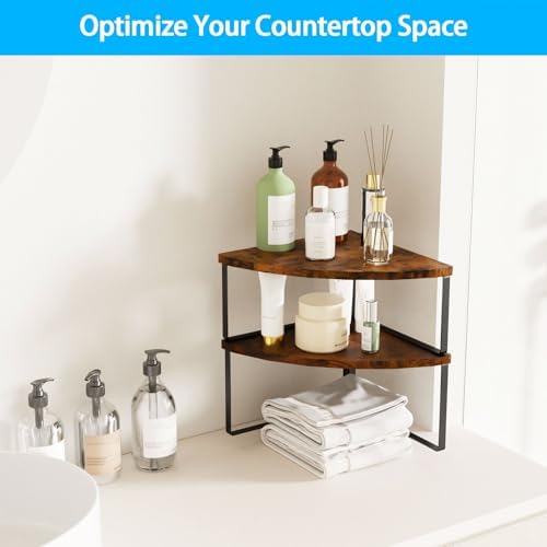 Golener Corner Shelf Countertop Organizer Set of 2 Rustic Brown