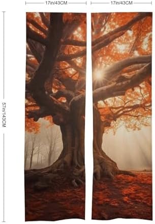 Japanese Noren Door Curtain with Maple Leaves and Old Tree Print