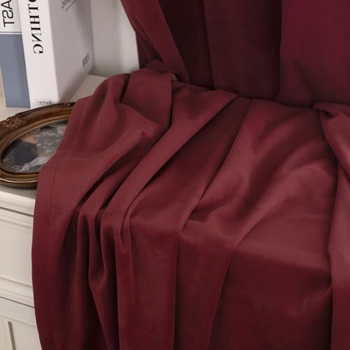 YoungsTex Burgundy Velvet Curtains 2 Panels 52x84 Inch