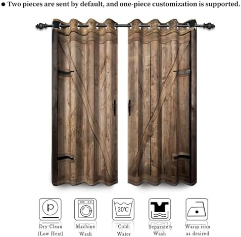Renaiss Wooden Barn Door Farmhouse Style Curtains Set of 2 Panels Blackout