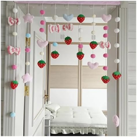 Strawberry Plush Door Curtain with Beaded Design