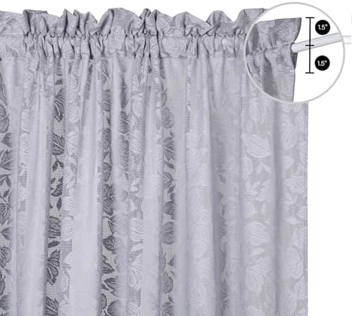 Lace French Door Curtain Grey Leaves 72 Inch 2 Pack