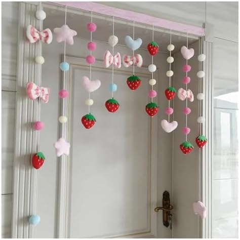 Strawberry Plush Door Curtain with Beaded Design