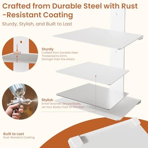 Wawocs 4 Pack Floating Book Shelves Wall Mounted