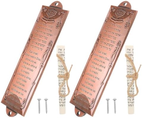 LUOZZY 2pcs Red Bronze Mezuzah with Scroll for Jewish Home Blessing