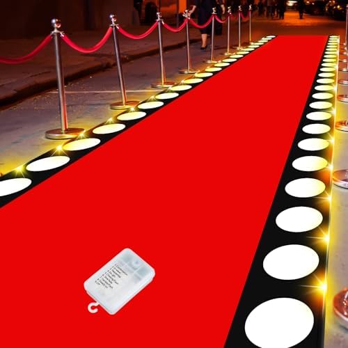 2 x 30 Ft Red Carpet with LED Light for Movie Night