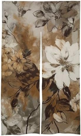 Japanese Noren Leaf Pattern Gray Door Curtain 34x57 Inch