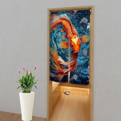 Red Golden Koi Noren Doorway Curtain for Kitchen