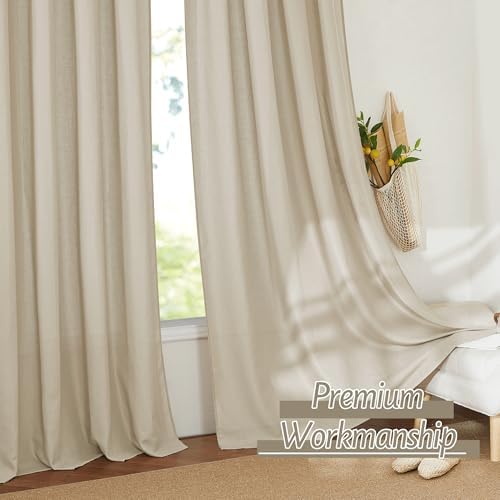 RYB HOME Taupe Sheer Curtains - Flax Linen Blend 70x84 inch 2 Pcs