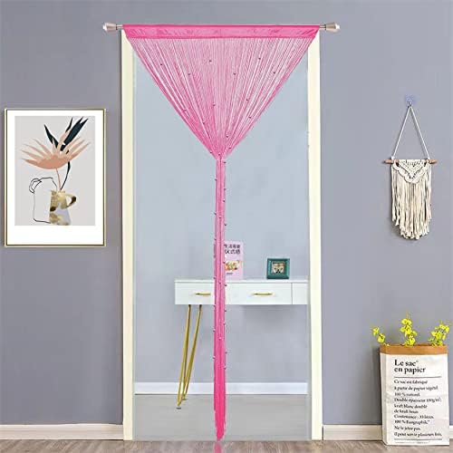 Beaded Curtain with Telescopic Rod Pink 100x200cm