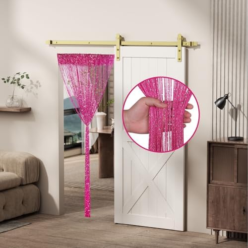 2 Pieces Fuchsia Glitter String Curtains with Tassels