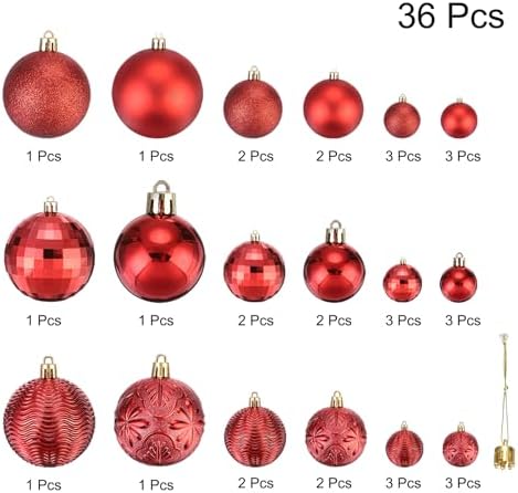 MECCANIXITY 36Pcs Red Christmas Tree Balls Decorations