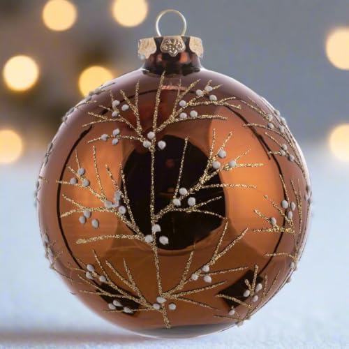 Karma Glitter Branch Glass Christmas Ornament 4 Inch