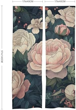 Japanese Noren Door Curtain with Green Flowers Print 34x57