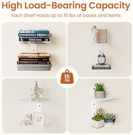 Wawocs 4 Pack Floating Book Shelves Wall Mounted