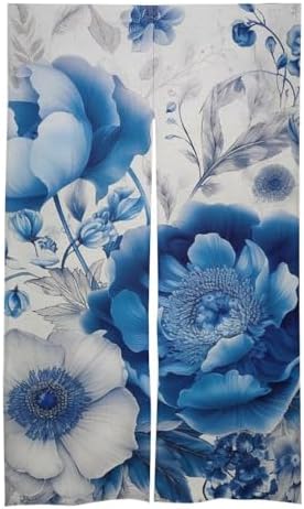 Japanese Noren Door Curtain with Flower Pattern Design 34x57 Inches