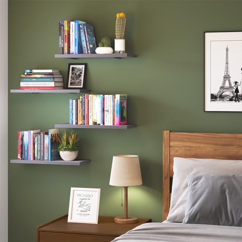 Fixwal Grey Floating Shelves Set of 4 for Wall