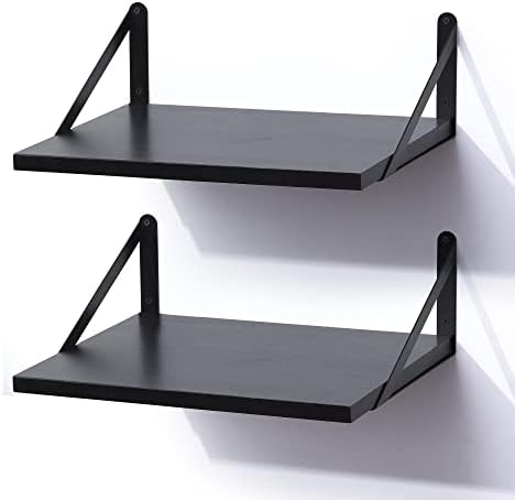 Marsmiles Black Floating Shelves Set of 2 12 Inch Deep Wood Wall Mount