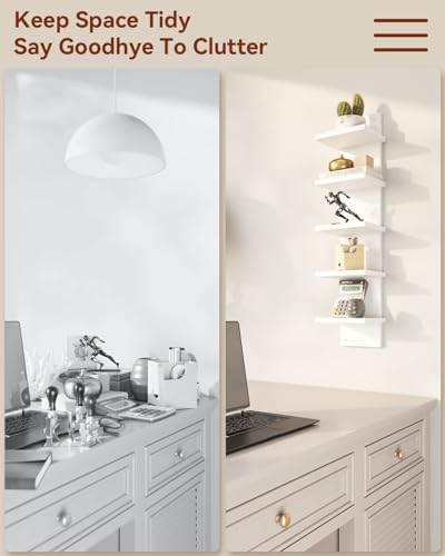 IBUYKE 5 Tier Wall Shelf Unit White Vertical Storage Shelf