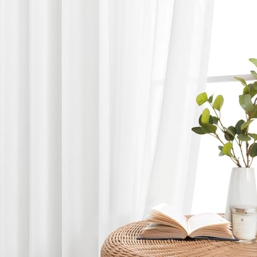 WEST LAKE Bright White Pinch Pleated Sheer Curtains 84 Inches Long