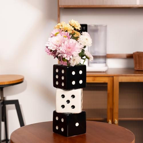 Unique Handmade Dice Vase - Stylish Black White Ceramic Decor