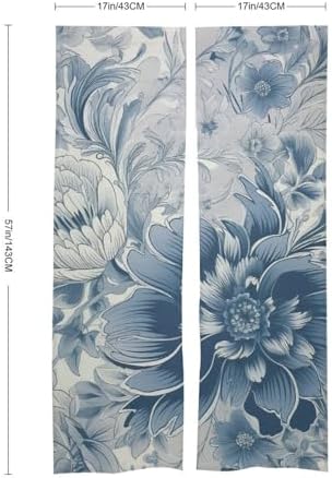 Japanese Noren Door Curtain Blue Gray Flowers Print 34x57